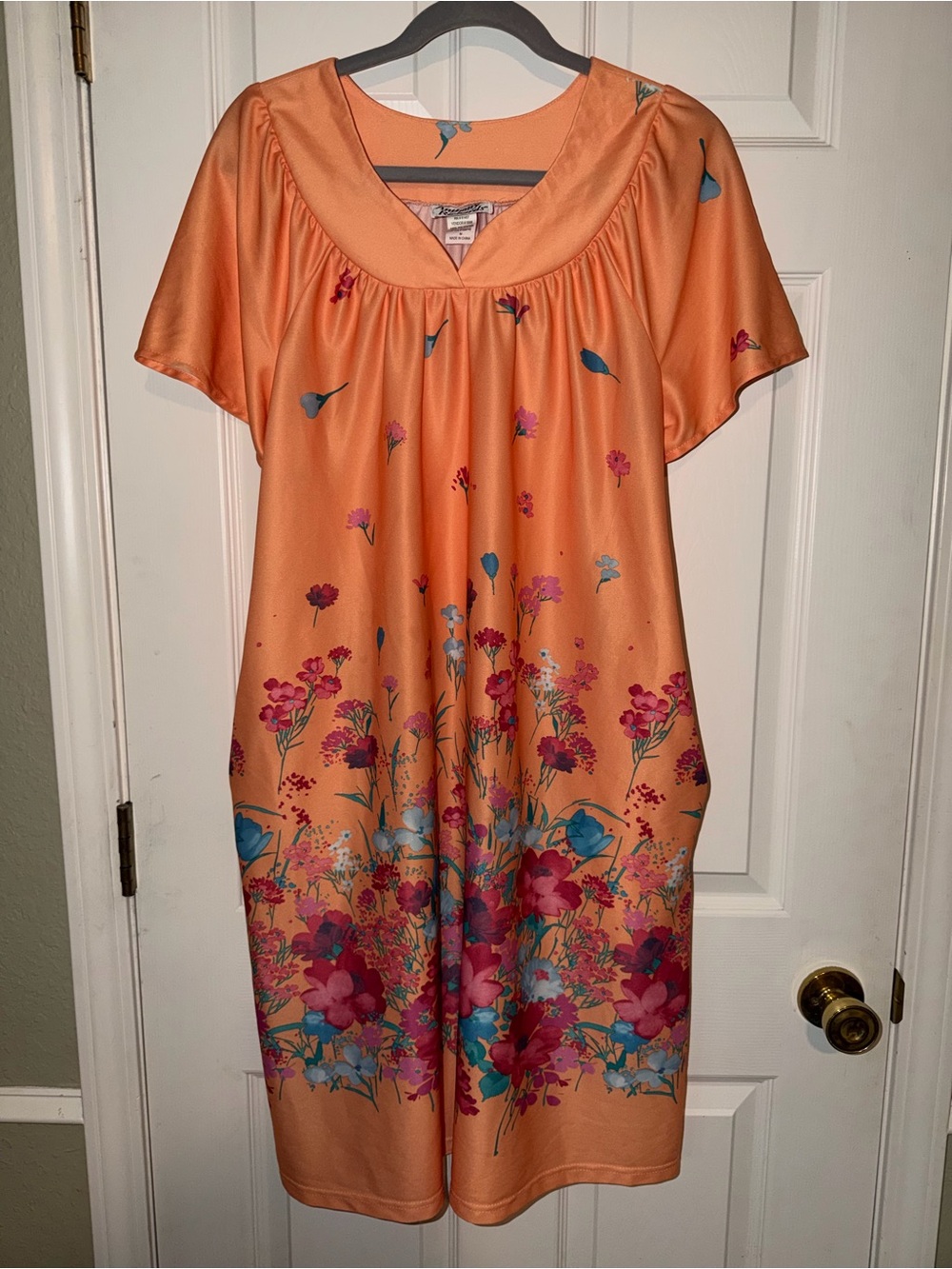 Anthony Richards Peach Patio House Dress Muumuu with Floral Trim